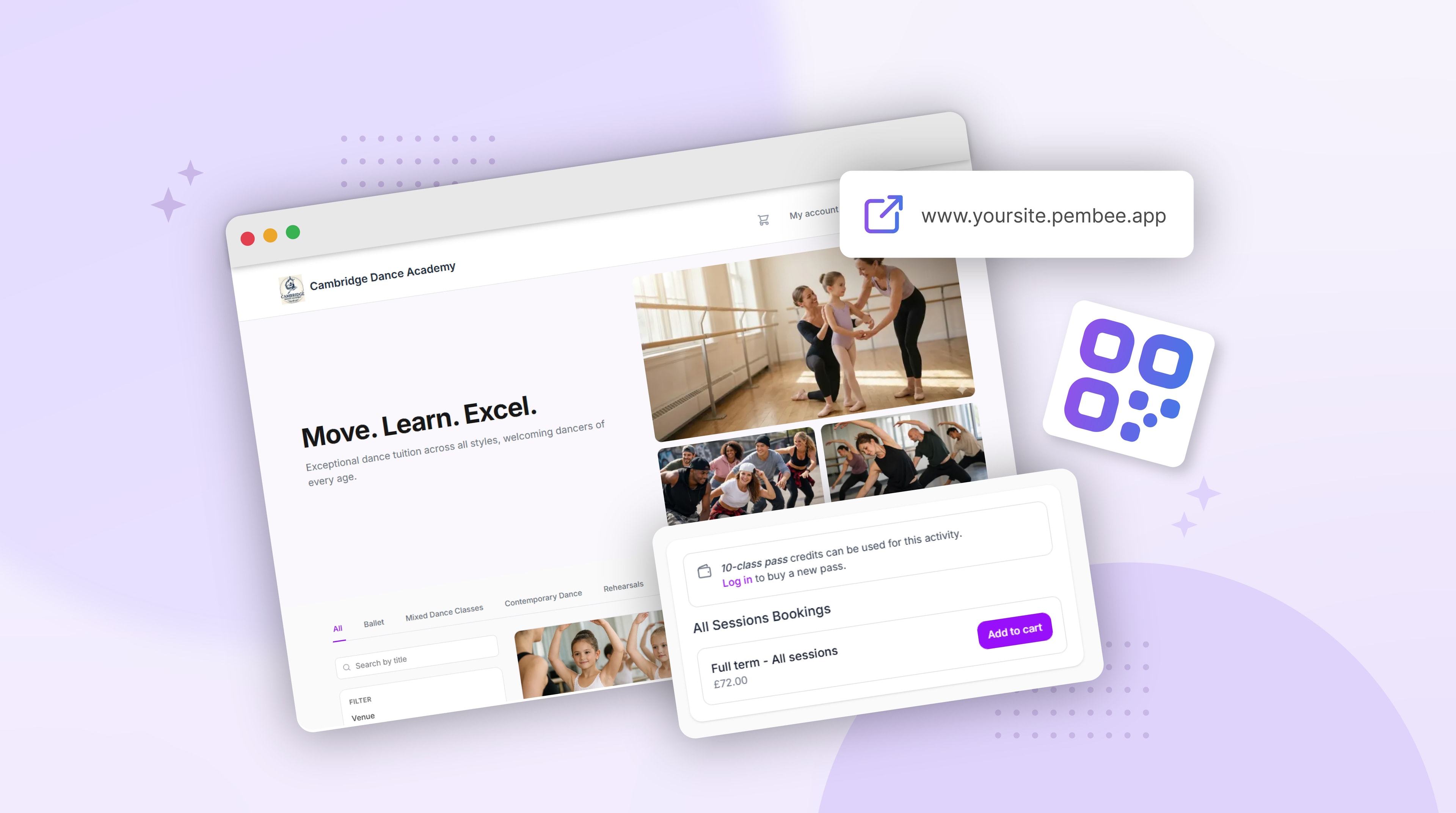 The customer-facing dance studio booking page