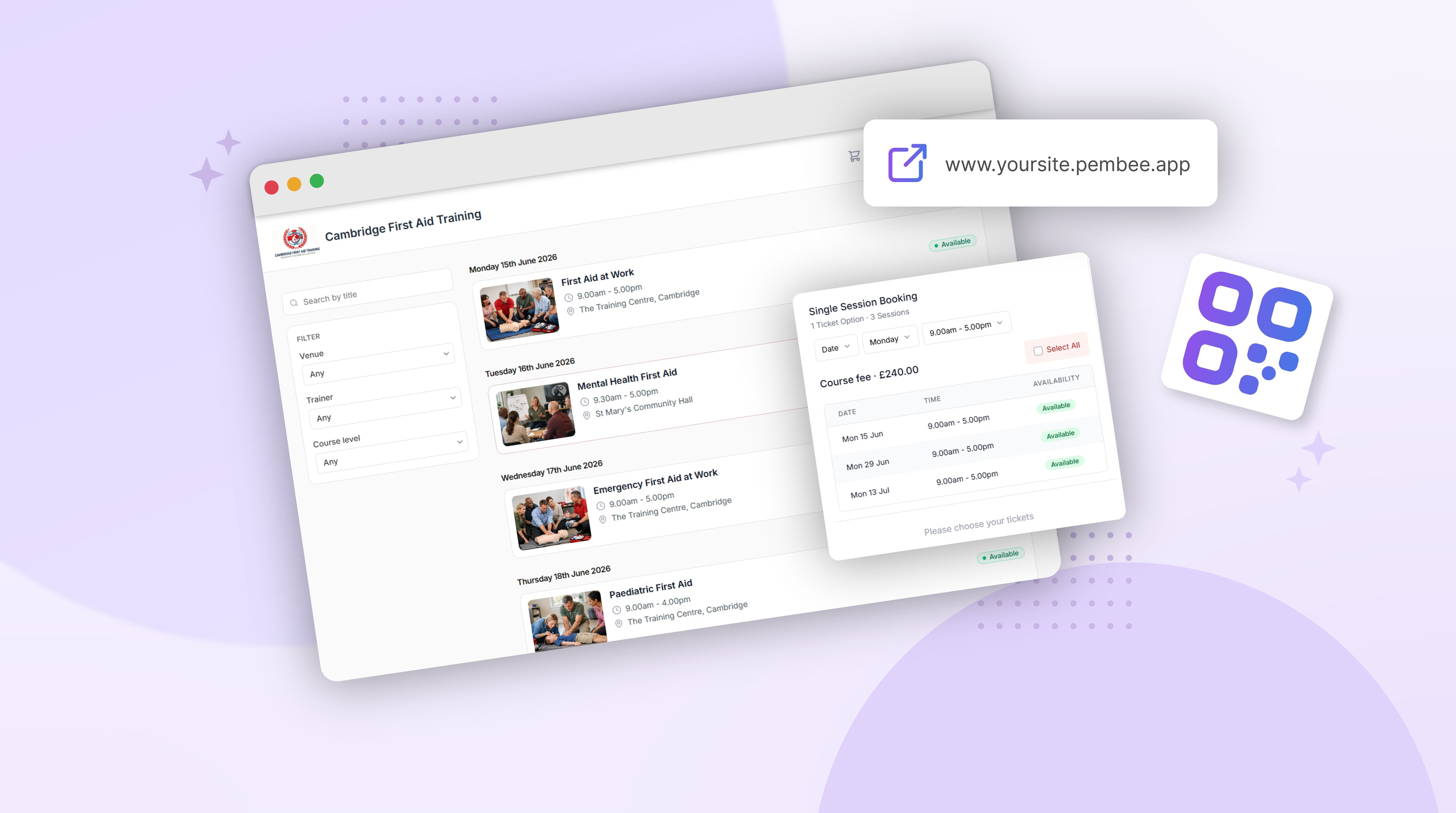 The customer-facing booking page for a training course