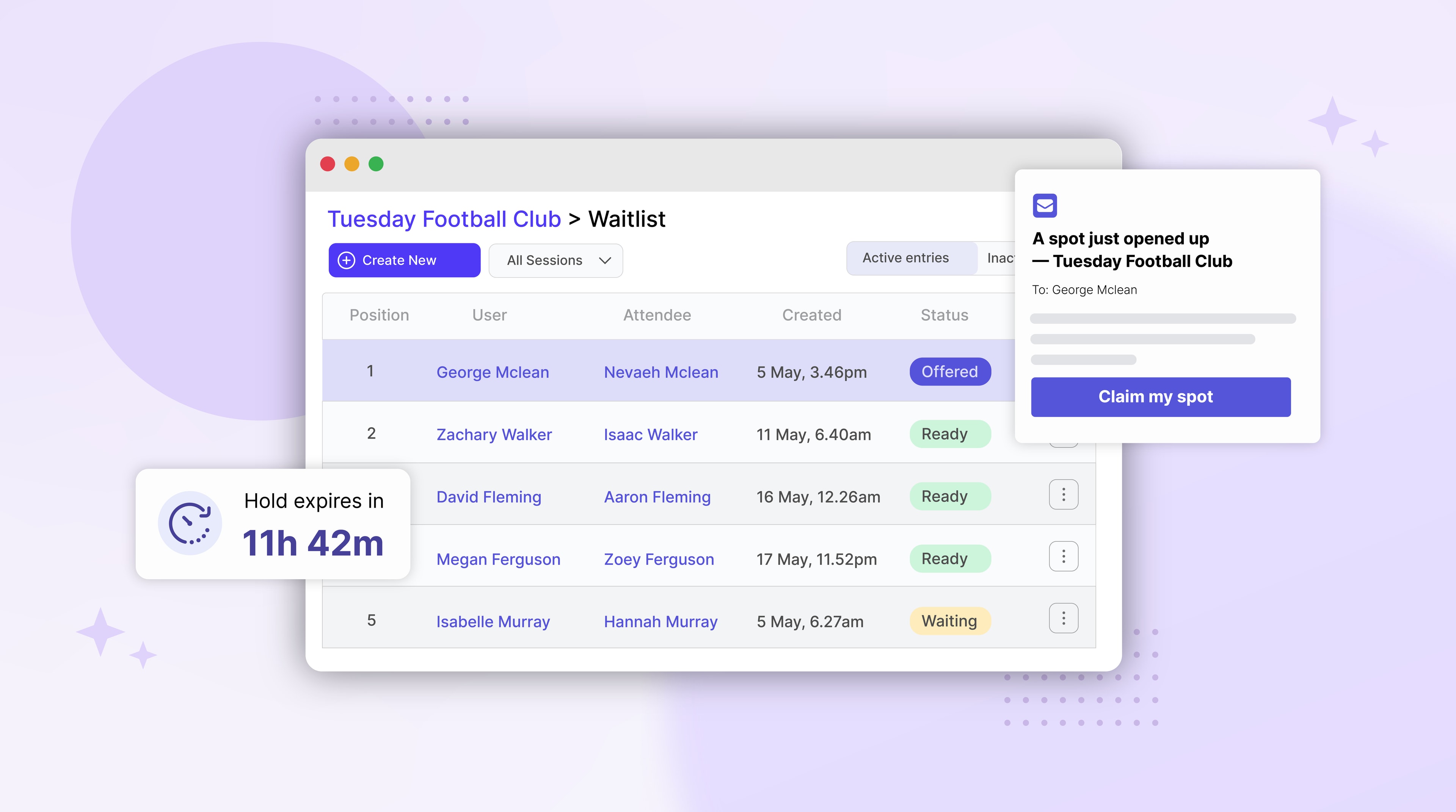 waitlist offer email next to the dashboard view of the auto-fill happening